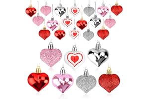 AKEROCK Heart Ornaments for Valentines Day Decorations, Hanging Ornaments for Christmas Tree, 30 Pcs Heart Shaped Ornaments for Home Decorations, Valentines Decor, 7 Styles