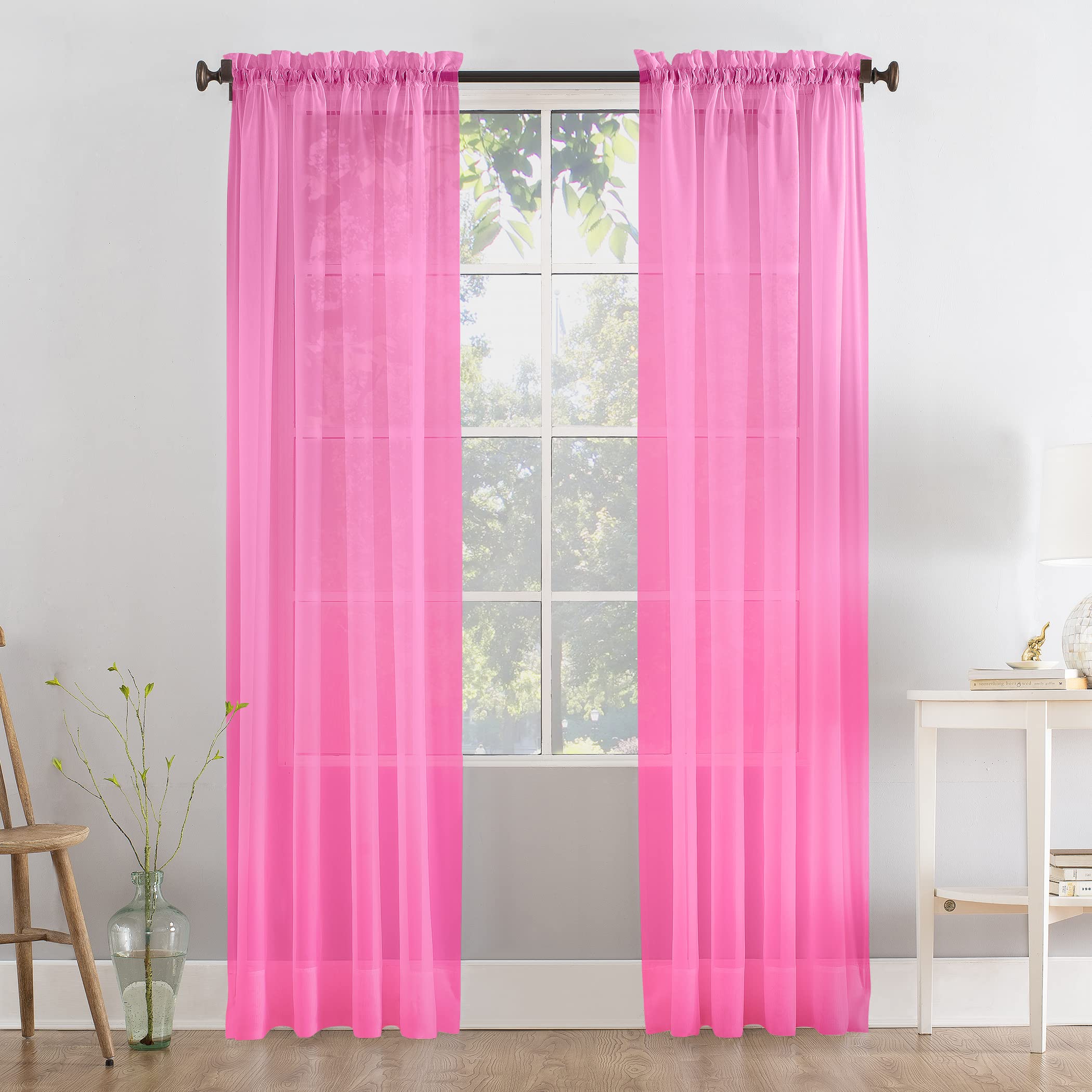 Megachest a pair of slot top voile curtains (Bubblegum Pink, 56" wideX90 drop 2 Panels)