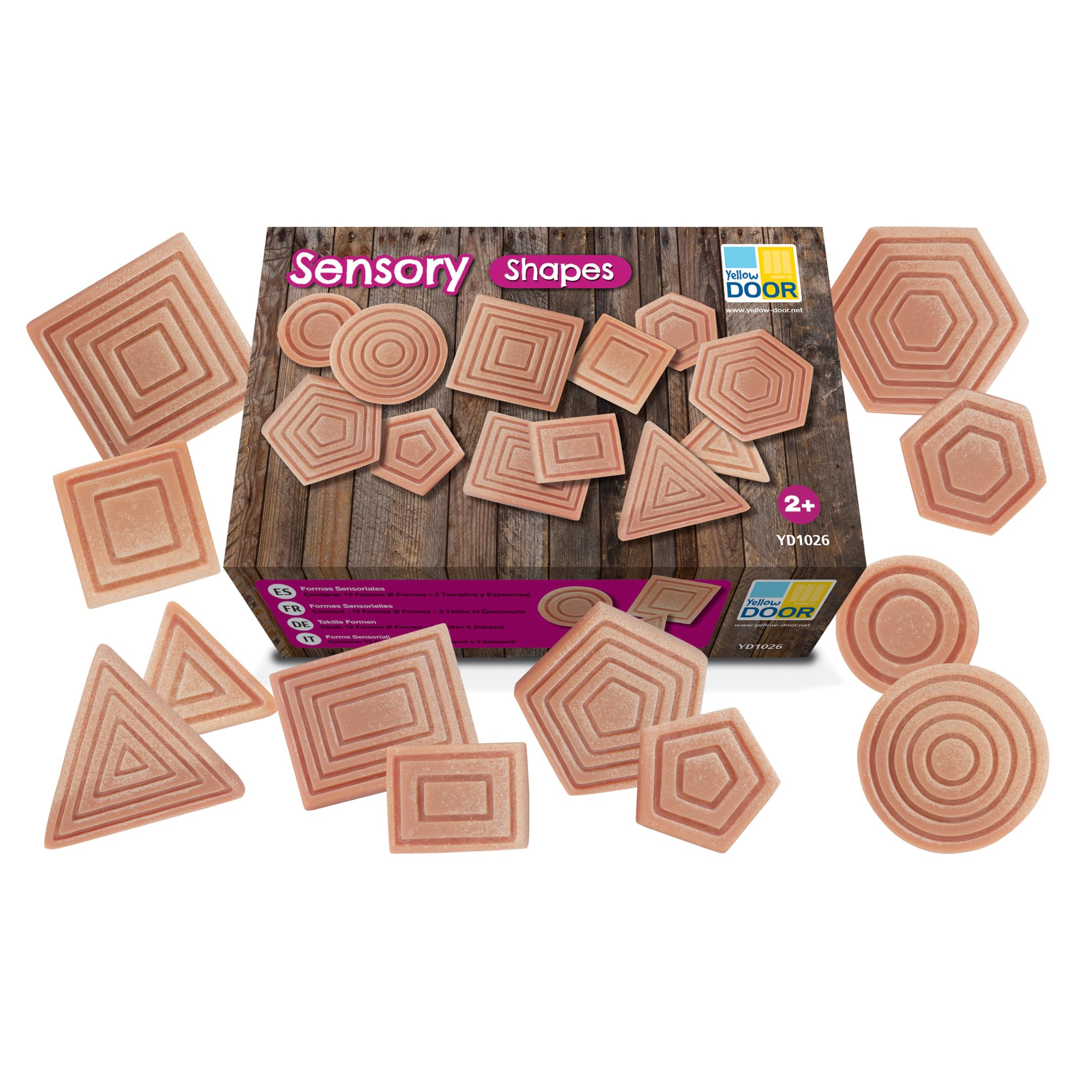 Yellow Door Sensory Shapes | Set of 12 in 6 shapes and 2 sizes | circle, triangle, square, rectangle, pentagon, hexagon | Maths for kids age 3 4 5 | Early Educational Toys for matching and sorting