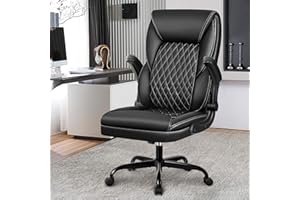 BestEra Executive Office Chair, Big and Tall Leather Ergonomic Office Chair, High Back Home Office Desk Chairs with Flip-Up Arms, Lumbar Support Computer Swivel Chair with Rocking Function (Black)