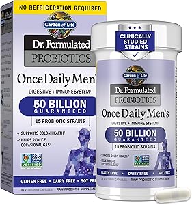 Garden of Life Probiotics for Men, Dr Formulated 50 Billion CFU 15 Probiotics for Digestive Health + Organic Prebiotic Fiber,