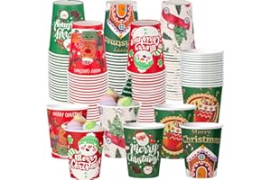 120Pcs 9oz Christmas Disposable Cups Thickened Christmas Coffee Paper Cups Xmas Hot Chocolate Cocoa Coffee Tea Cups Xmas Disp