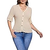 winkbay Women's Plus Size Button Up Lightweight Cardigans V Neck Short Sleeve Knit Dressy Casual Sweaters