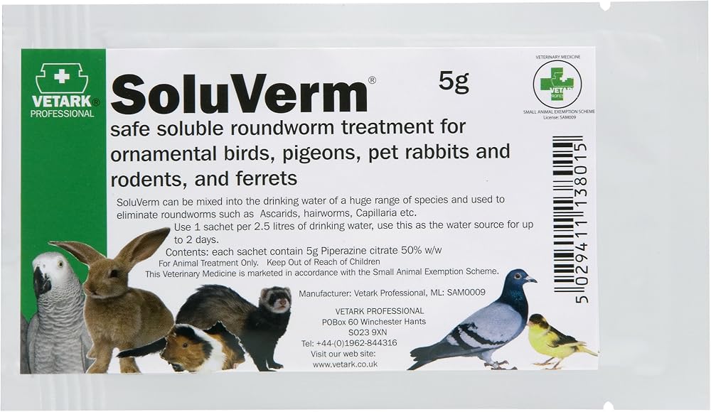 Vetark Soluverm Sachet 5 g Soluble Wormer for Birds Rabbits Rodents