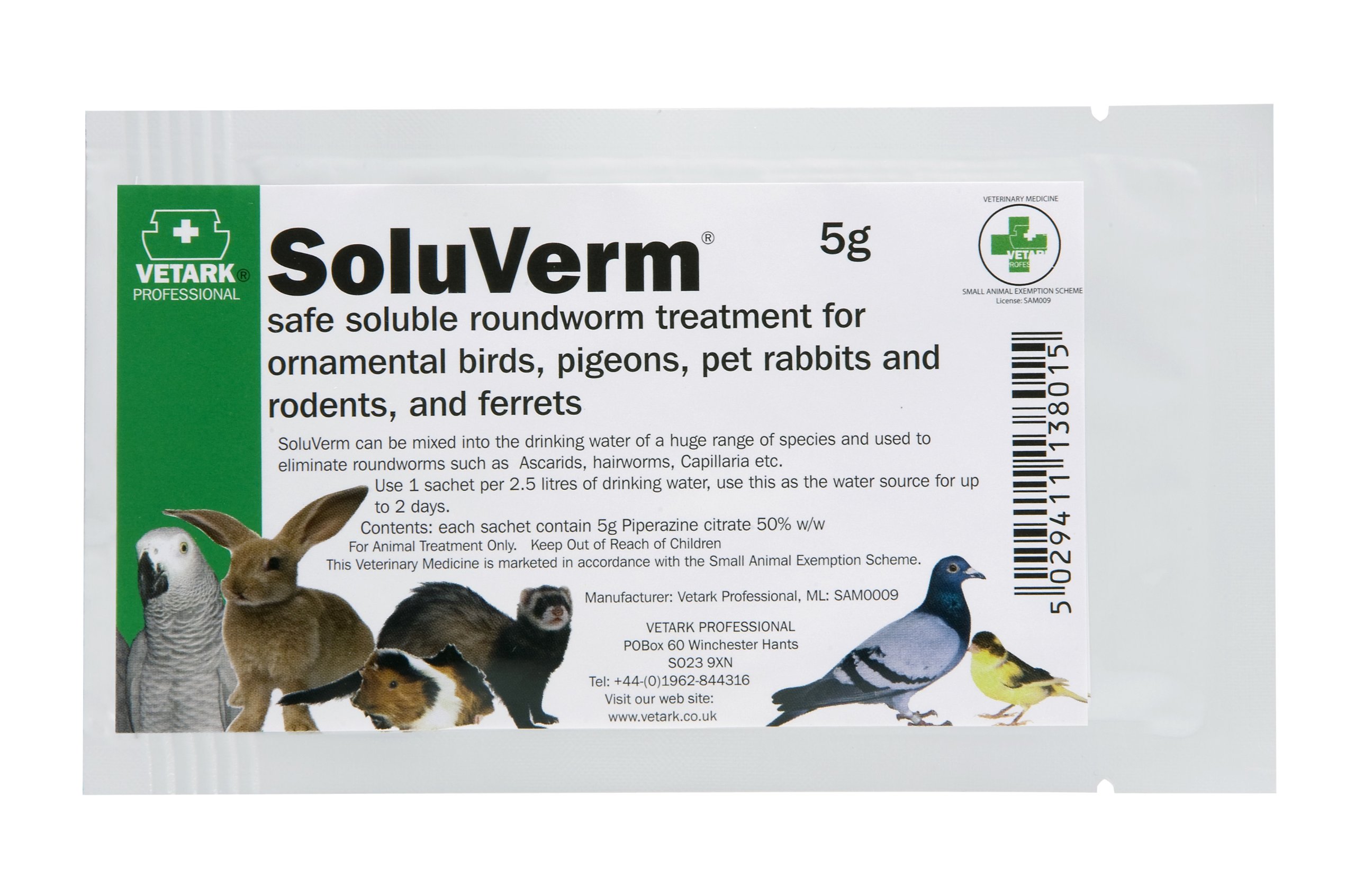 Vetark Soluverm Sachet, soluble roundworm treatment, 5 g