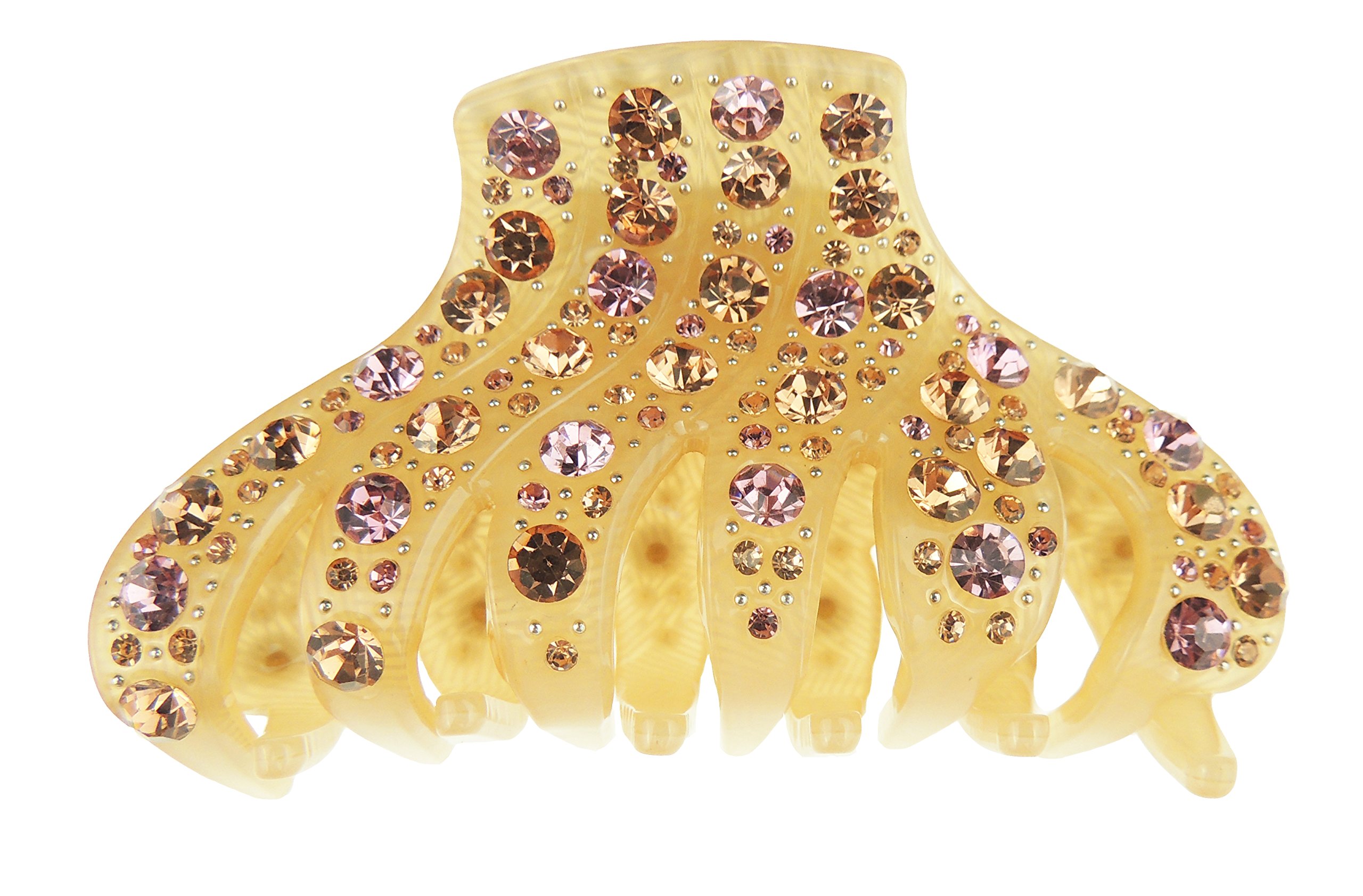 Extra Sparkly Women Girls Crystal Diamante Rhinestone Gems Bridal Wedding Evening Party Styling Fine Thin Hair Accessories Butterfly Claw Jaw Clip Octopus Clamp Grip 9cm Stripes Gold