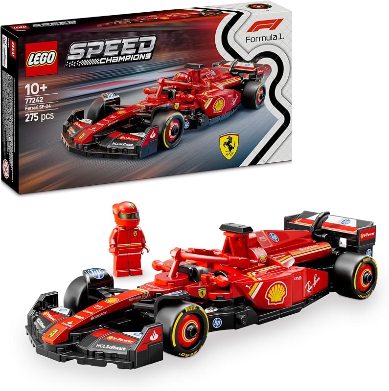 Speed Champions Voiture F1 Ferrari SF-24 - Jeu de Construction avec Véhicule de Course - Inclut Minifigurine Collector de Pilote de Formule 1 - Idée Cadeau pour Garçon ou Fille 77242