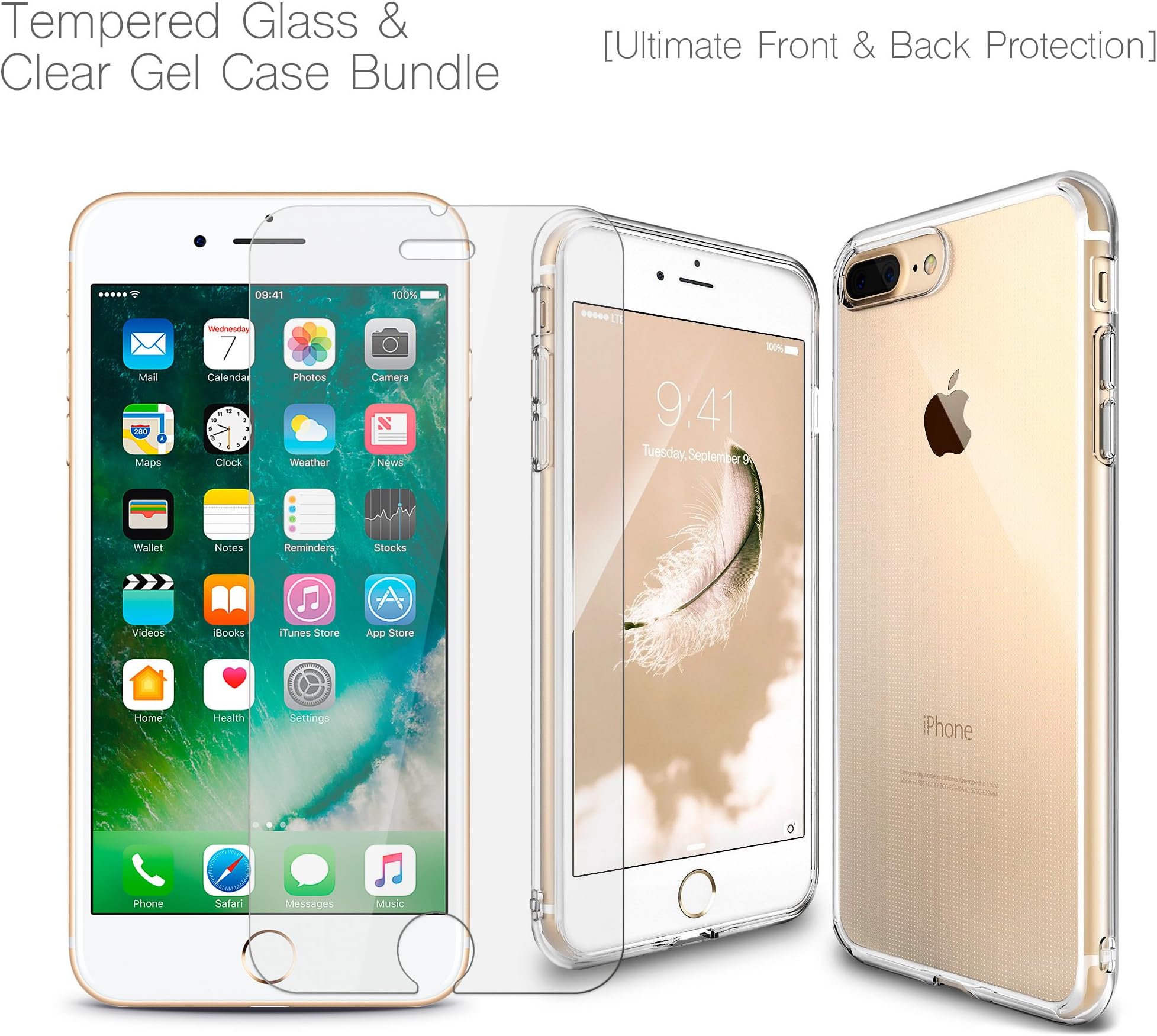 MobiBax Huawei P Smart/FIG-LX1/FIG-LA1 Tempered Glass and Clear Soft Gel TPU Slim Bumper Case Cover Bundle