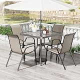 TLSUNNY Patio Dining Set 5 Pieces, All Weather Outdoor Furniture W/30"X 30" Table and 4 Stackable Textilene Chairs, Metal Table and Chairs for Patio, Lawn, Garden, Poolside, Backyard (Beige)