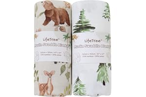 LifeTree Muslin Swaddle Blankets Neutral, Woodland Baby Swaddling Wrap Nursery Receiving Blanket for Boys & Girls Unisex, Soft 70% Viscose from Bamboo and 30% Cotton, Large 47 x 47 inches