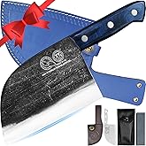 XYJ Antique Forged Butcher Knives, Serbian-Style Chef's Knife with Sheath, Heavy-Duty Meat Cleaver for Kitchen & Outdoor Use, Full Tang Construction
