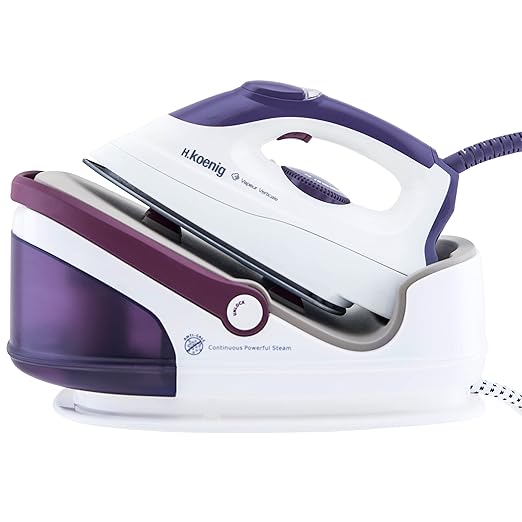 title=H.Koenig VIX9 Centrale a Vapore con Piastra in Ceramica a 2400W , Bianco/Viola