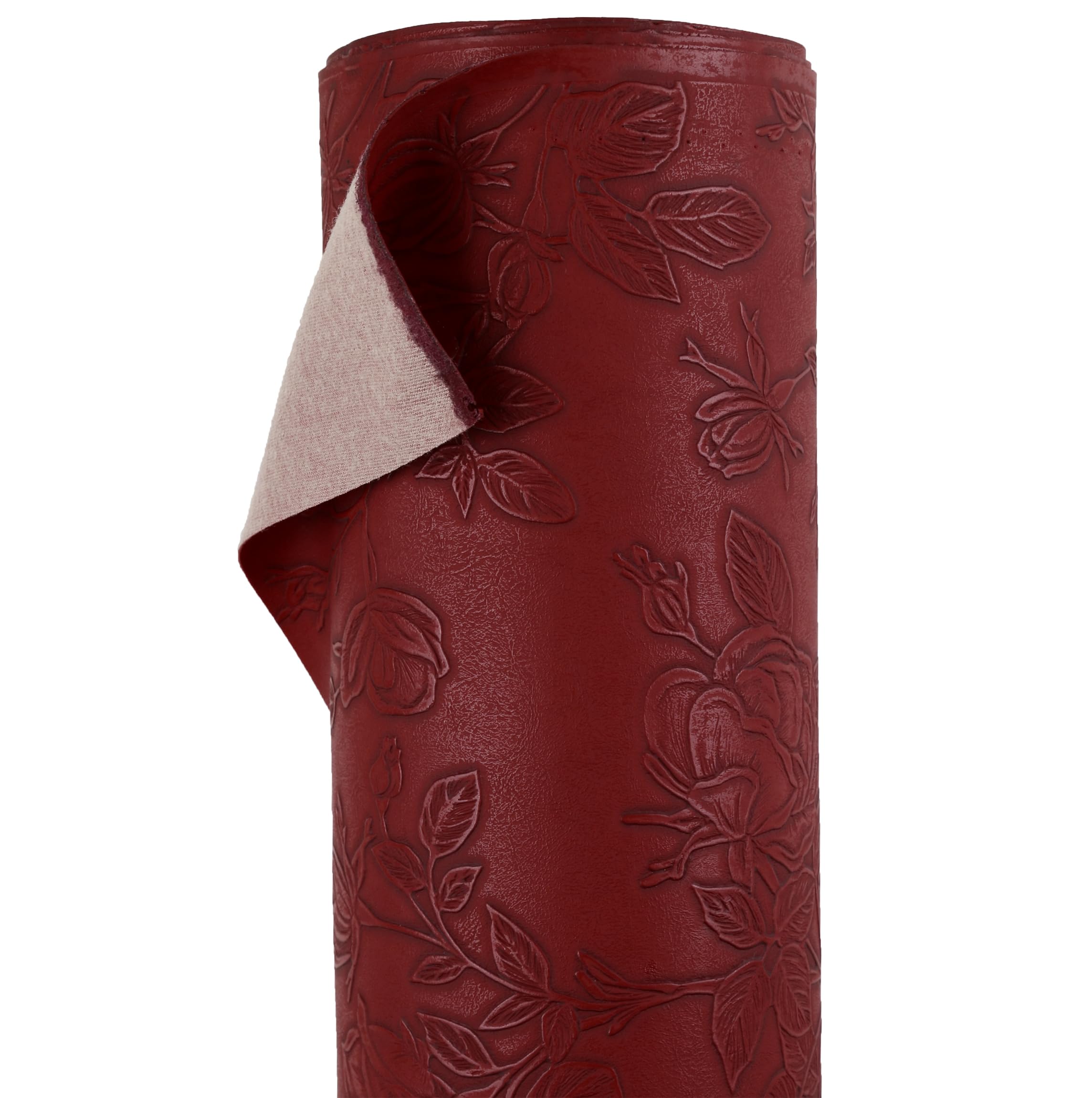 A-Express Floral Faux Leather Fabric - Embossed PU Vinyl Material - 140cm 55" Inches Wide - 430 GSM by The Metre - Textured Flower Upholstery Fabric, DIY Craft Sheets, Purse - Maroon Half Metre