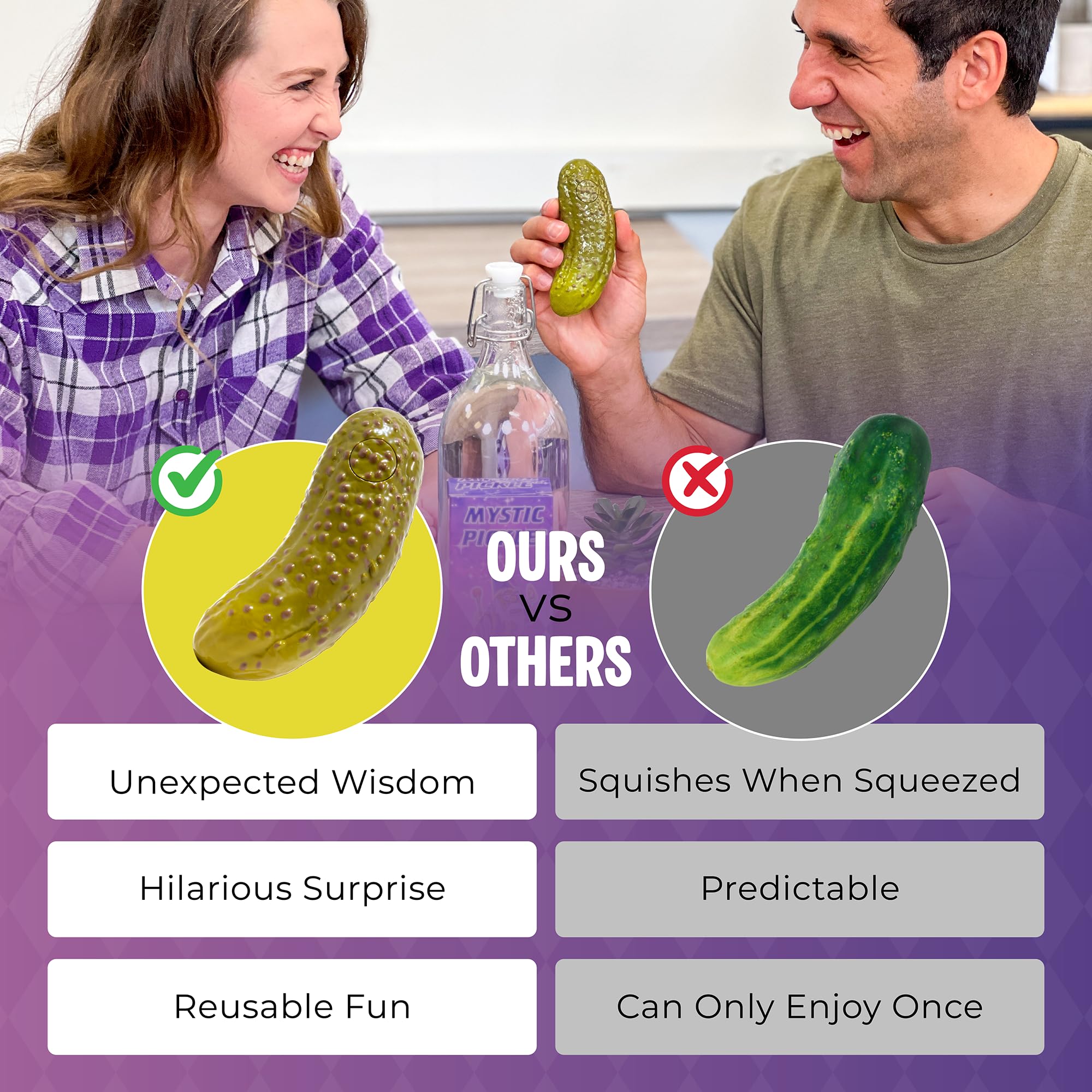 Mystic Pickle - Magic Fortune Teller with +100 Witty Responses - Unveiling The Briny Secrets of The Universe - Endless Entertainment with Friends, Family, Classroom Students - Best Novelty Gag Gift!