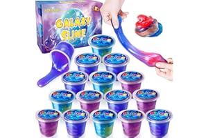 15 Pack Galaxy Slime Kit, Slime Party Favors for Kids, Stretchy & Non-Sticky Slime Pack, Slime Toy for Boys Girls 5-12