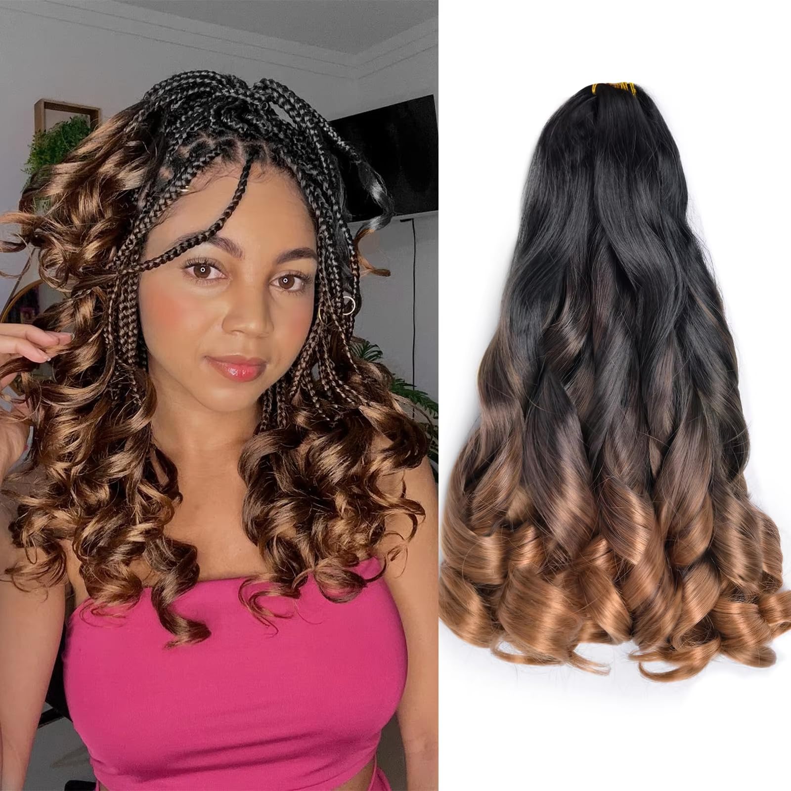 French Curly Braiding Hair 14 Inch 8Pack/lot Loose Wavy Spiral Curl Braids Crochet Hair Deep Wave Synthetic Extensions Pre Stretched Bouncy(T30#)