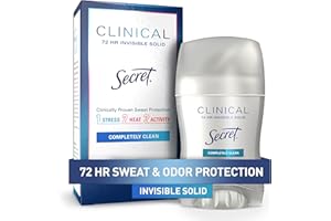 Secret Clinical Strength Antiperspirant Deodorant for Women, 3X Stress Protection, 72hr Sweat & Odor Protection, PH Balancing Minerals, Invisible Solid, Completely Clean Scent, 1.6 oz