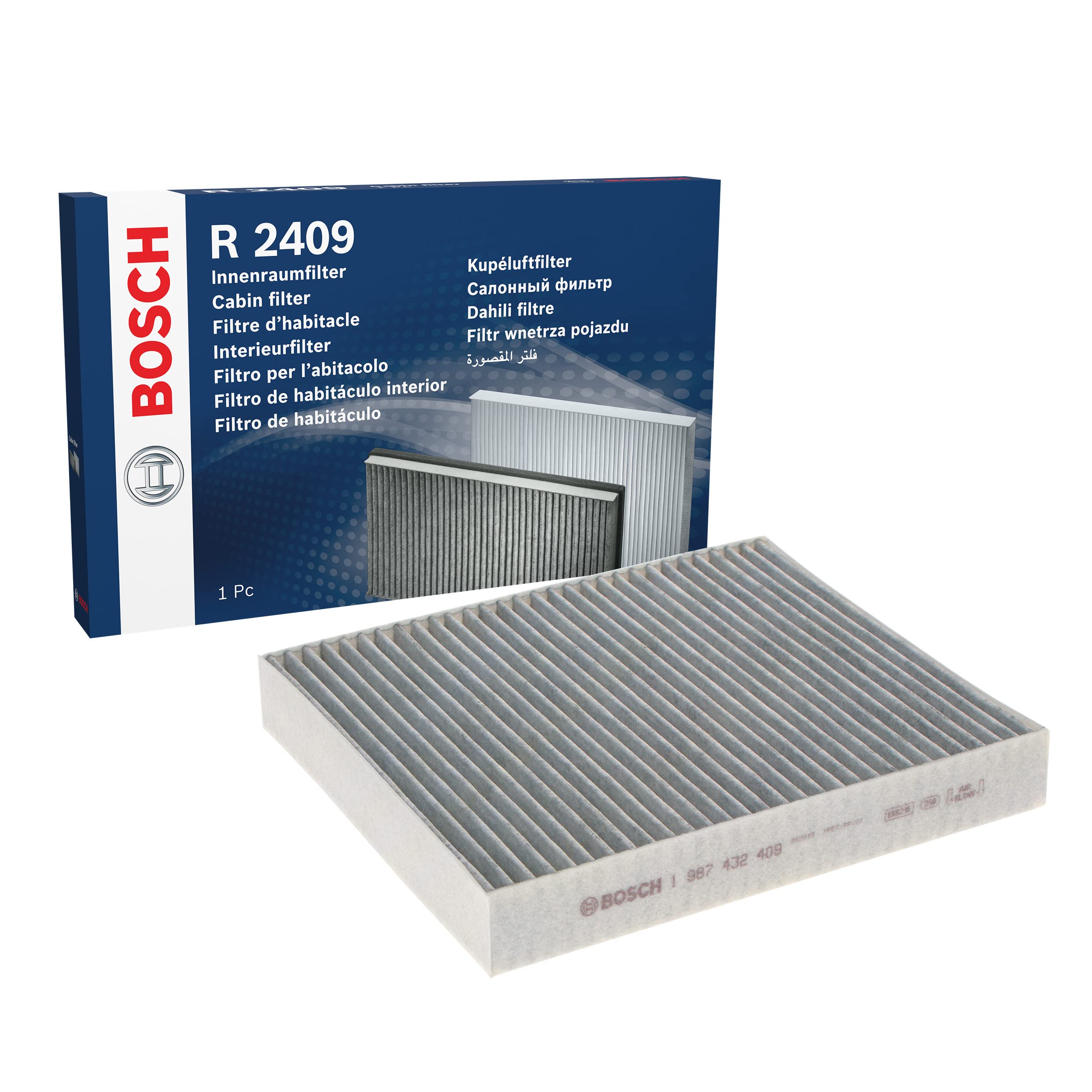 Bosch R2409 Activated Carbon Cabin Filter, Replacement Filter - Against Unpleasant Smells, Pollen and Dust for Cleaner Air Inside the Vehicle