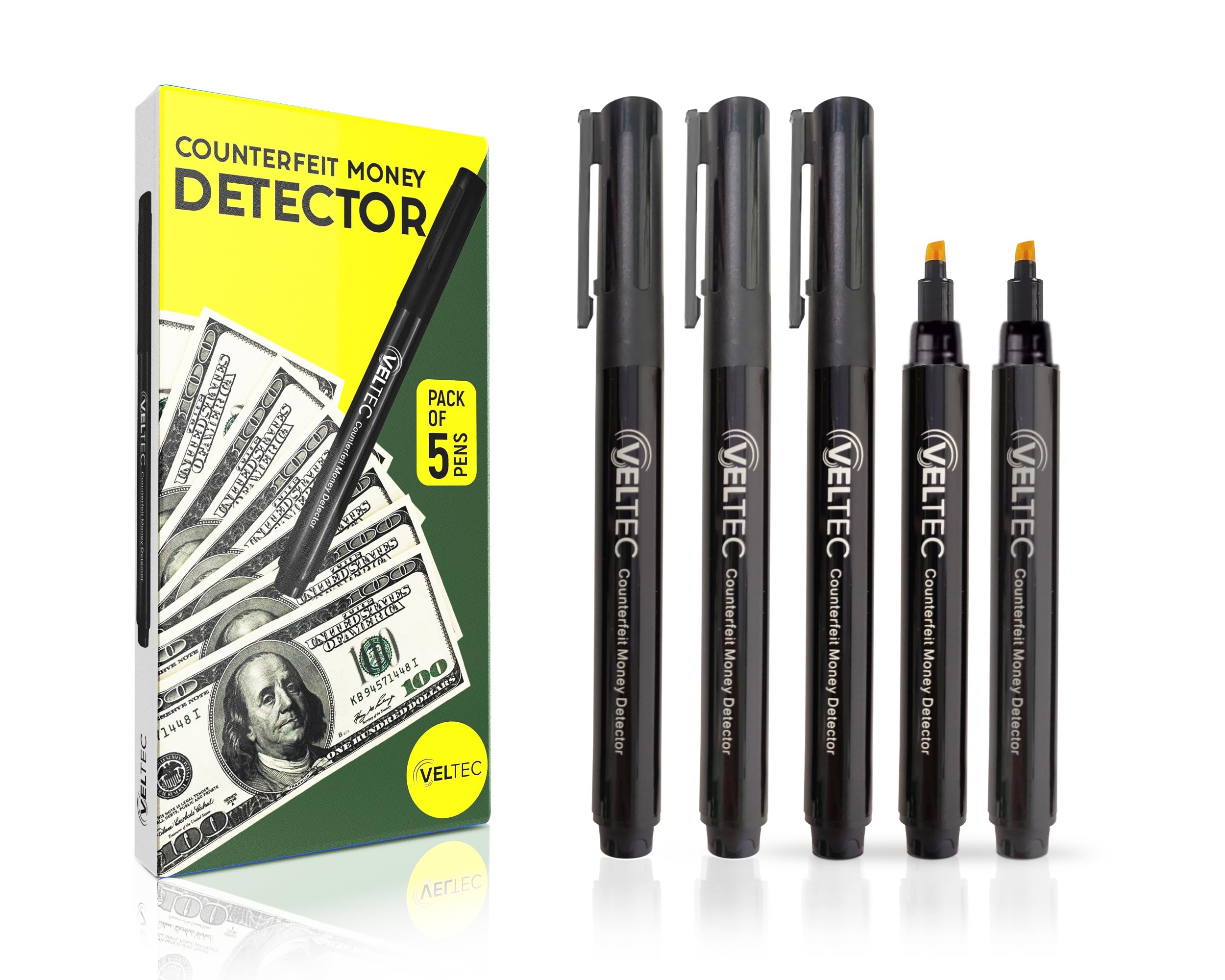 Counterfeit Money Detector Pen (5 Pack) - Easy to