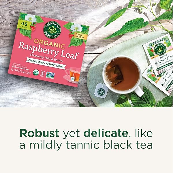 TRADITIONAL MEDICINALS ORGANIC RASPBERRY LEAF HERBAL TEA, EASES MENSTRUAL CRAMPS & SUPPORTS HEALTHY PREGNANCY – 48 TEA BAGS