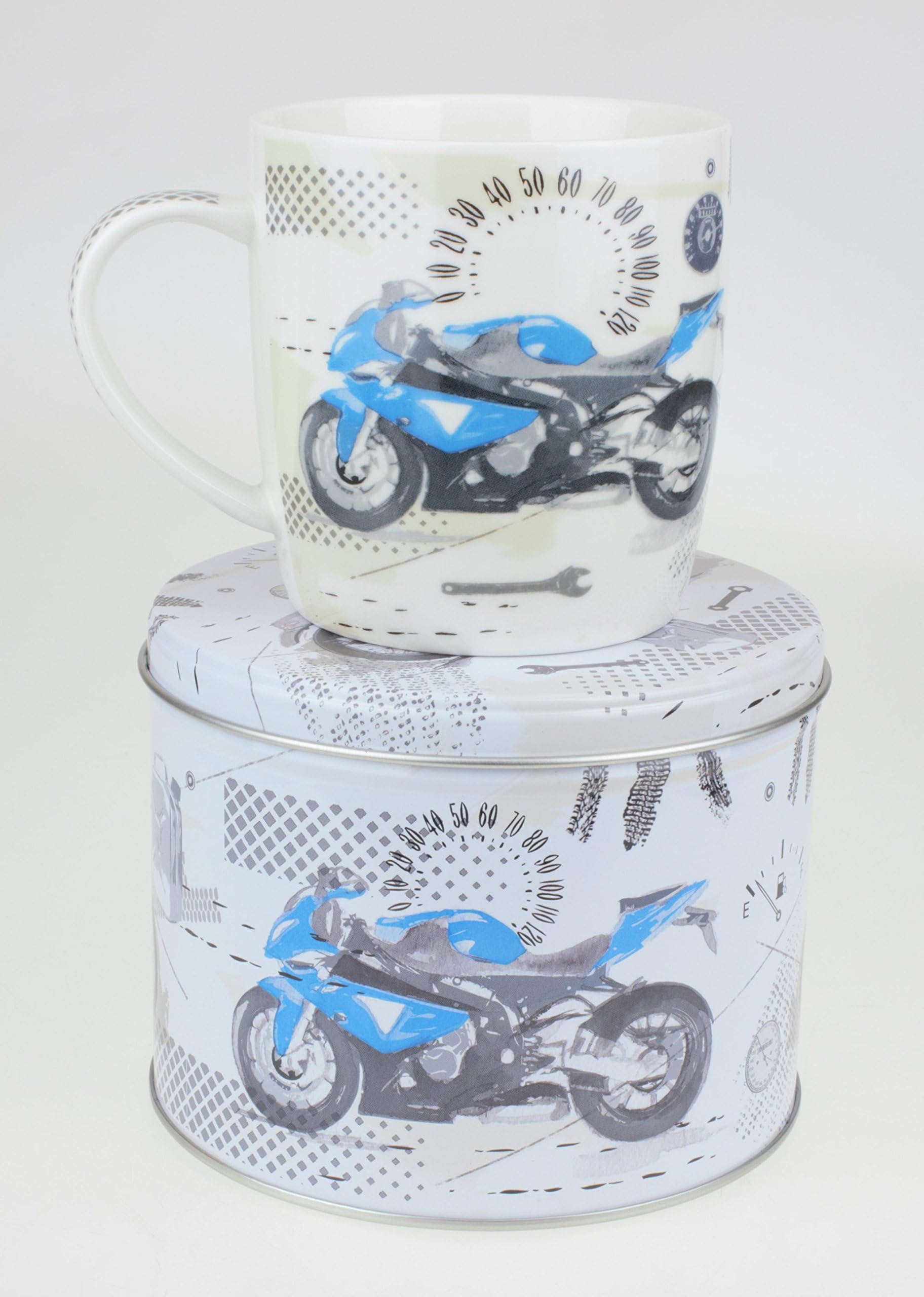 Jennifer Rose Pit Stop Vintage Classic Sport Motorbike Mug in a Tin Gift Set