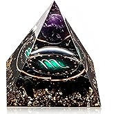 12 Zodiac Orgone Crystal Pyramid, Natural Amethyst with Obsidian,Healing Crystals Pyramid for Protection Chakra, Unique Constellation Pyramid for Positive Energy, Healing Money Health(Scorpio)