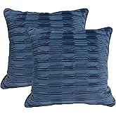 Mussepera 18x18 Inch Soft Velvet Throw Pillow Covers Set of 2 Soft Decorative Cushion Cases with Texture for Sofa Couch Bed Living Room (Ink Blue)