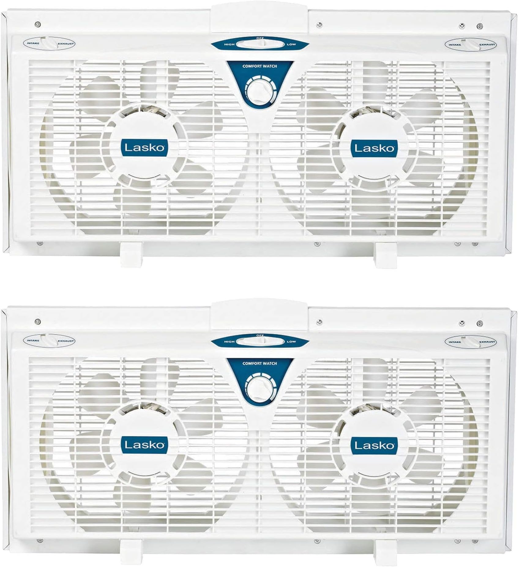 Lasko 8 Inch Portable Electrically Reversible Thermostat Twin Window Fan, 2 Pack, White