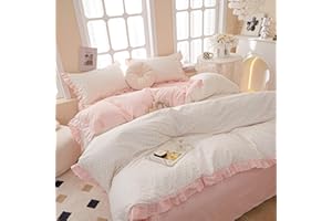 AMZTOP Princess Pink Floral Twin 100% Cotton Duvet Cover with Ruffle, Coquette Bedding, Teen Girls Romantic Comforter Cover with Zipper Closure, 3Pcs Vintage Floral Aesthetic Bedding Sets 68"x86"