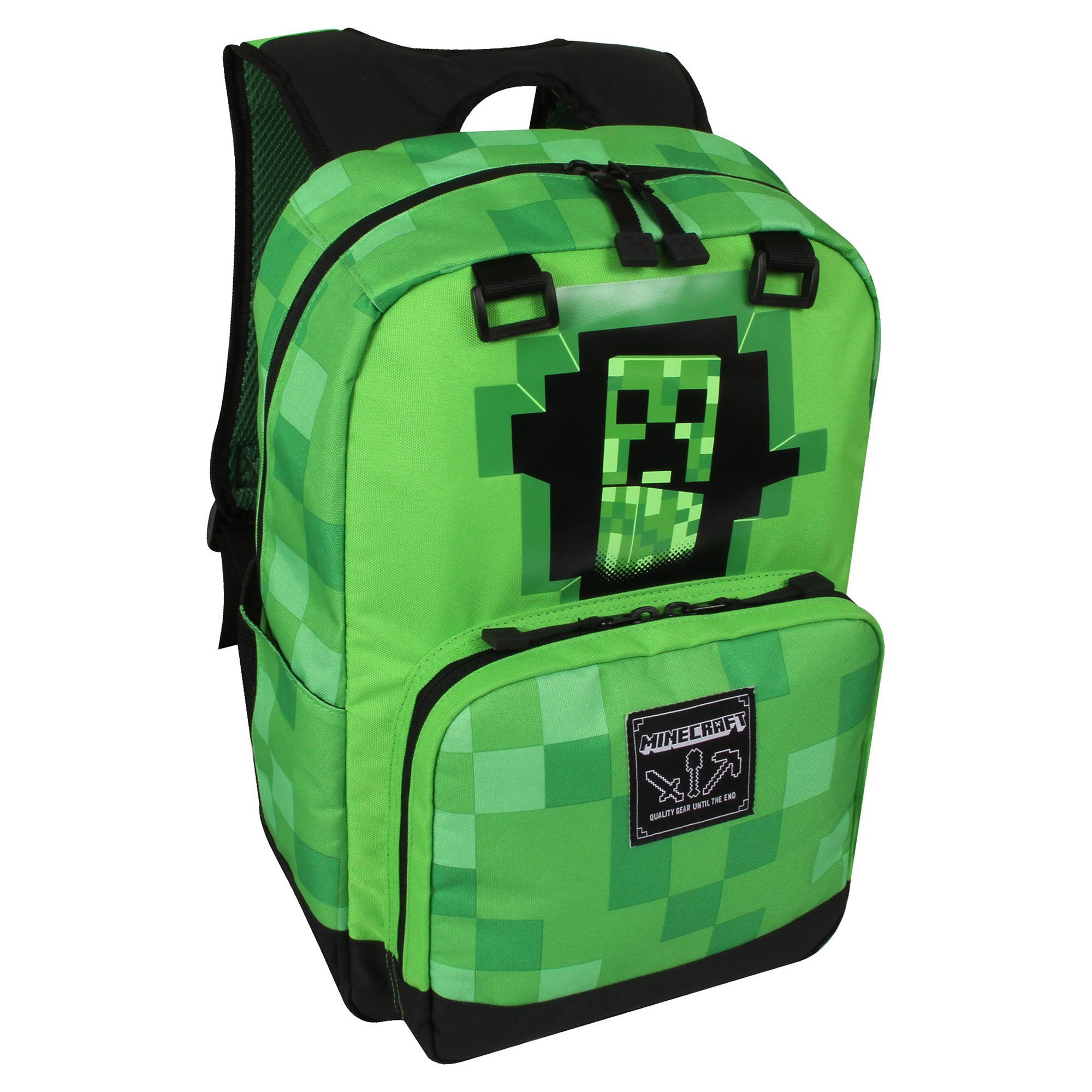 Minecraft Creepy Creeper Kids Backpack (Green, 17") for School, Camping