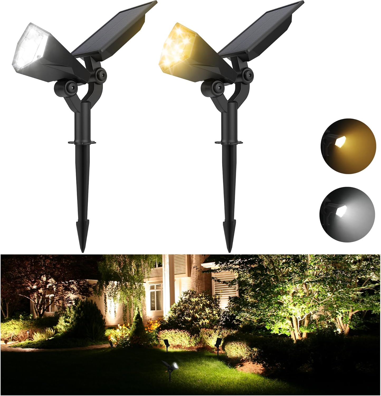 Lighting - JACKYLED Solar Spotlights Outdoor, 4 Modes 3000K/6000K, Solar Landscape Light with 26 Bright LED, Panel & Light Adjustable, IP65 Waterproof Solar Spot Light for Garden, Yard, Driveway, Pathway, 2 Pack