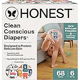 The Honest Company Comfort Dry Disposable Diapers for Sensitive Skin, Hypoallergenic, Beary Cool + Big Trucks, Super Club Box Size 6 (35 lbs), 68 Count