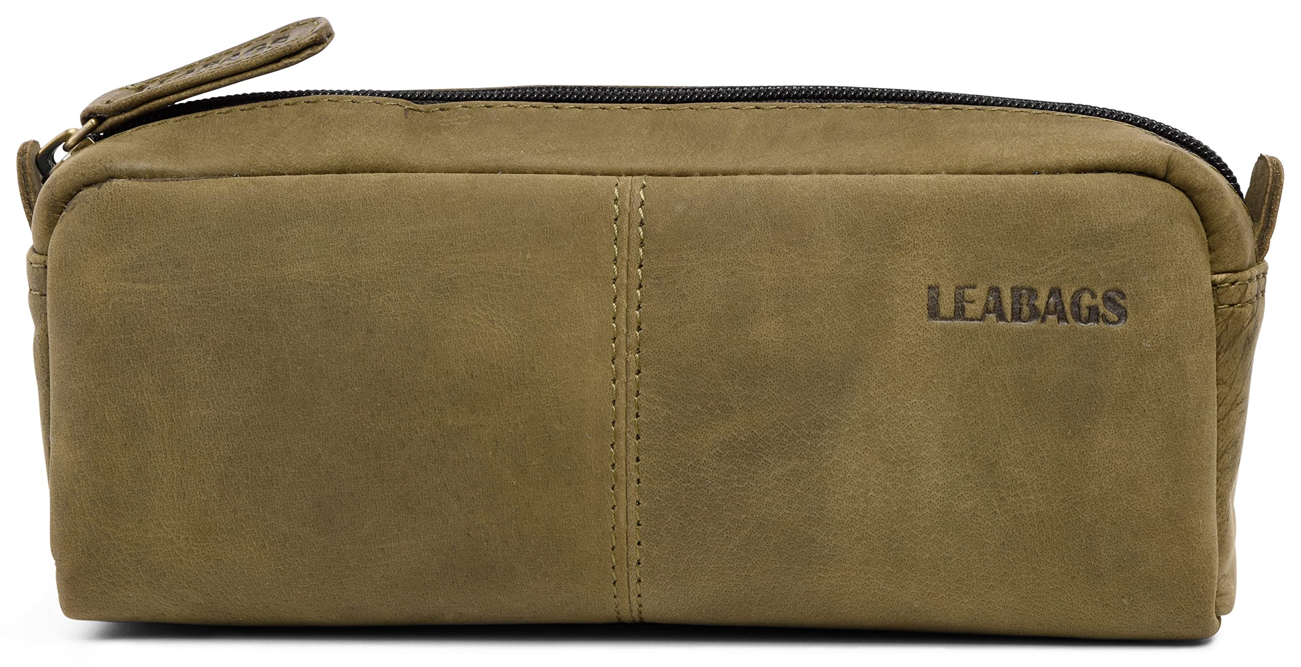 LEABAGS Fort Wayne Leather Pencil Case I Genuine Buffalo Leather Pencil case I Leather case I Vintage Pen Holder I Small Pencil case I Pencil case I 20x9x6 cm I Olive