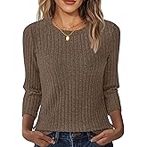 NORACORA Womens 3/4 Sleeve Sweater Tops Round Neck Tunic Blouses Dressy Pullover T Shirts for Business Casual Work