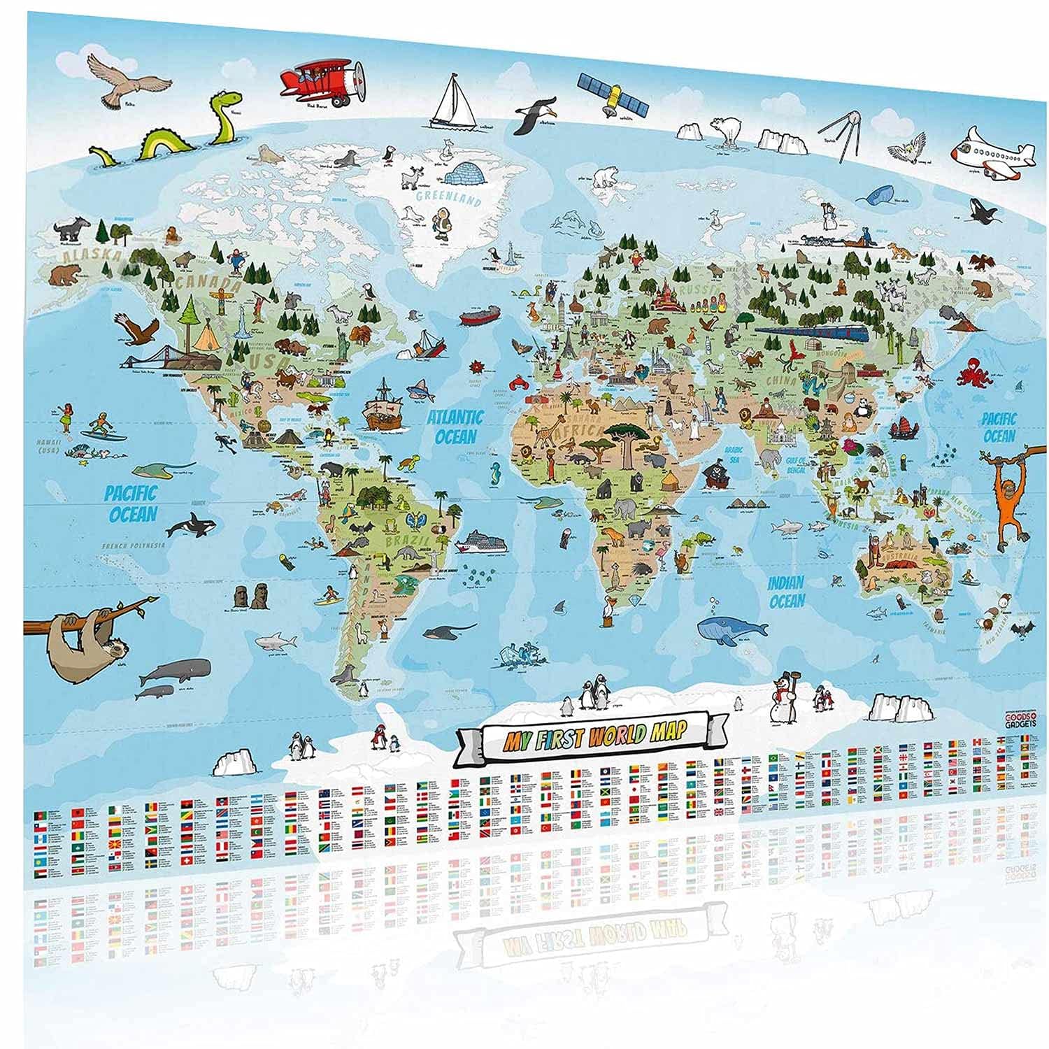 Panorama World Map for Children XXL - 140x100cm Children's World Map completely hand drawn and coloured (English)