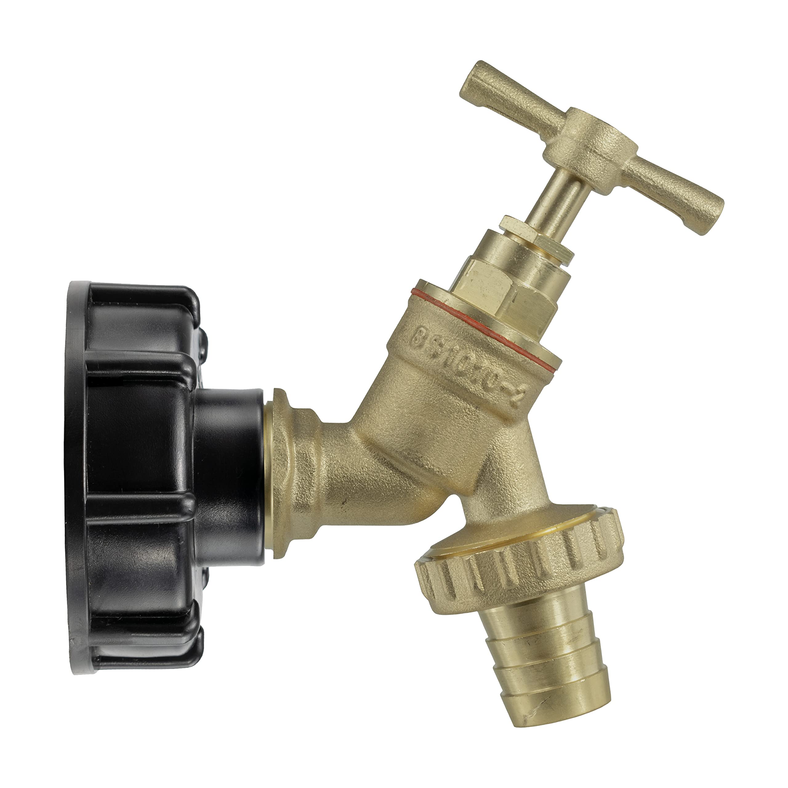 IBC Water Storage Tank Outlet Adapter S60X6 coarse Thread 2" with Solid Brass bib tap with 1/2" Garden Hose Barb Fitting