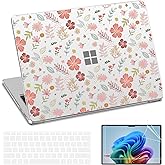 AKIT Compatible with 15 inch Microsoft Surface Laptop 7 Case Touchscreen Model 2037, Durable Scratch-Resistant Hard Shell with Cute Pattern + Keyboard Cover+ Screen Protector, Abstract Floral