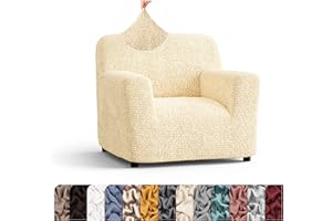 PAULATO BY GA.I.CO. Chair Cover - Armchair Cover - Armchair Slipcover - Polyester Fabric Slipcover - 1-Piece Form Fit Stretch Stylish Furniture Protector - Microfibra Collection - Cream (Chair)