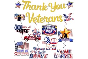 cocomigo Happy Veterans Day Decorations, with 1pcs Veterans Day Banner and 8pcs Veterans Day Decorations Hanging Swirls, Generic Veterans Day Decor for Thank You Veterans Party Patriotic Party Decor