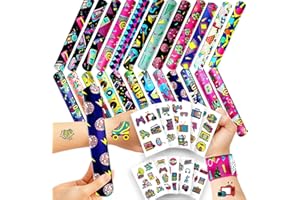 Fybnqlira 92PCS Retro 80s & 90s Party Favors Set – 24 Slap Bracelets and 68 Temporary Tattoo Sheets, Neon Style Accessories f