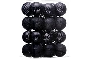 Valery Madelyn 1.6" Small Christmas Ornaments Tree Decorations Set, 24ct Black Shatterproof Ball Hanging Ornament Bulk for Xmas Holiday Party Decor