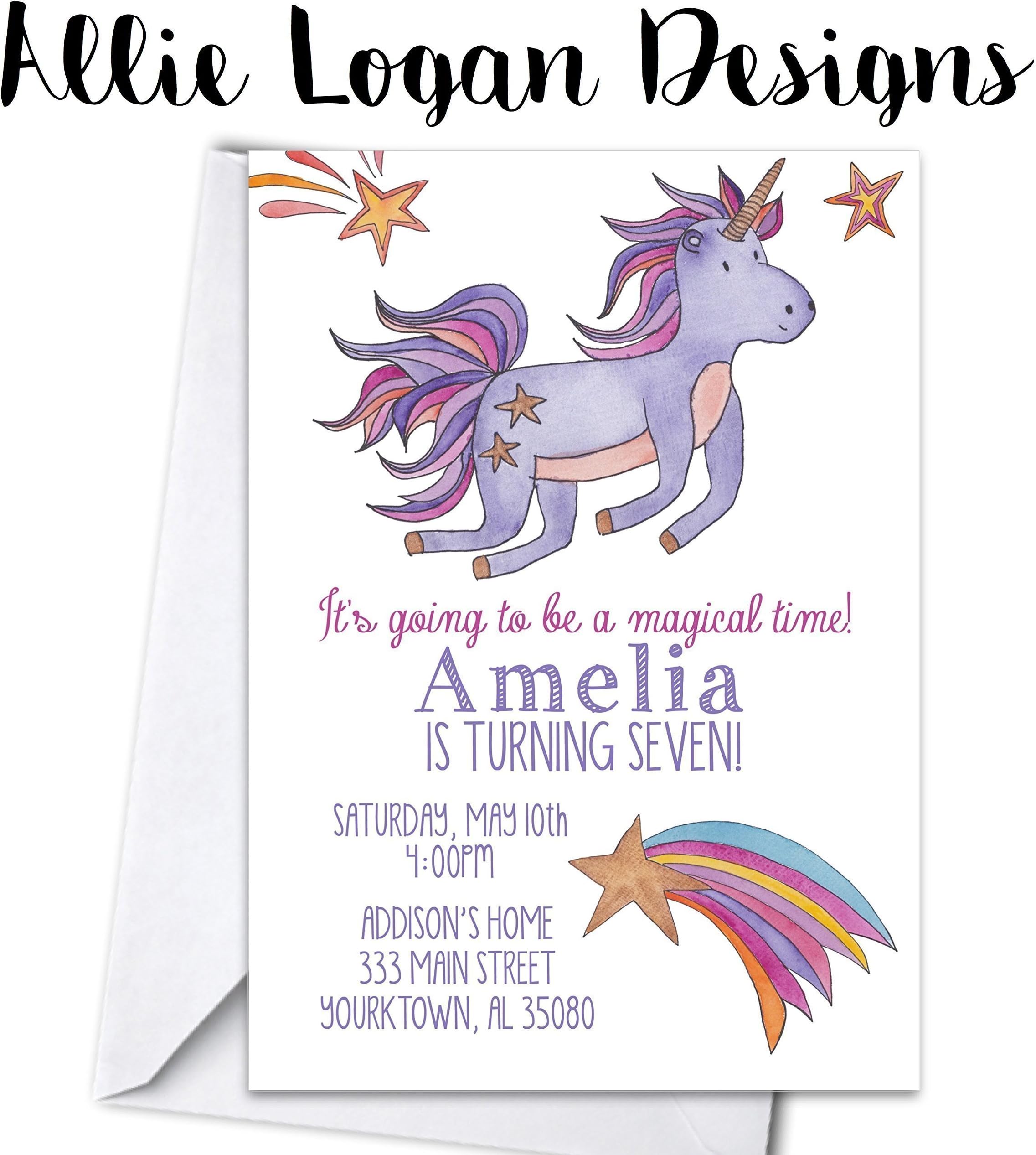 Watercolor Unicorn Birthday Party Personalized Invitations
