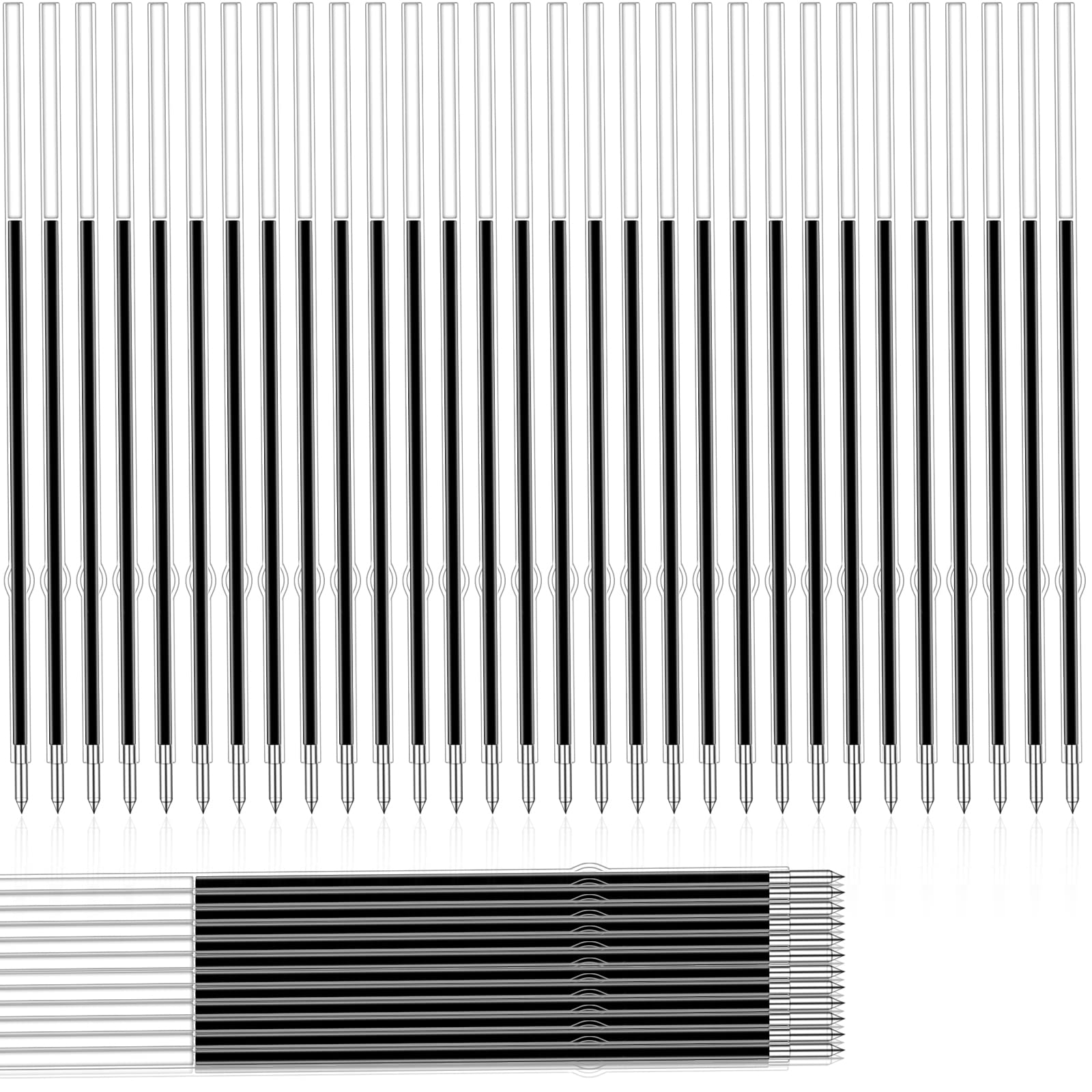 Vokmon 60 Pcs Retractable Pen Refills Black Ballpoint, 0.7mm Black Ballpoint Refills, Smooth Biro Ink for Office Signatures and Study Writing