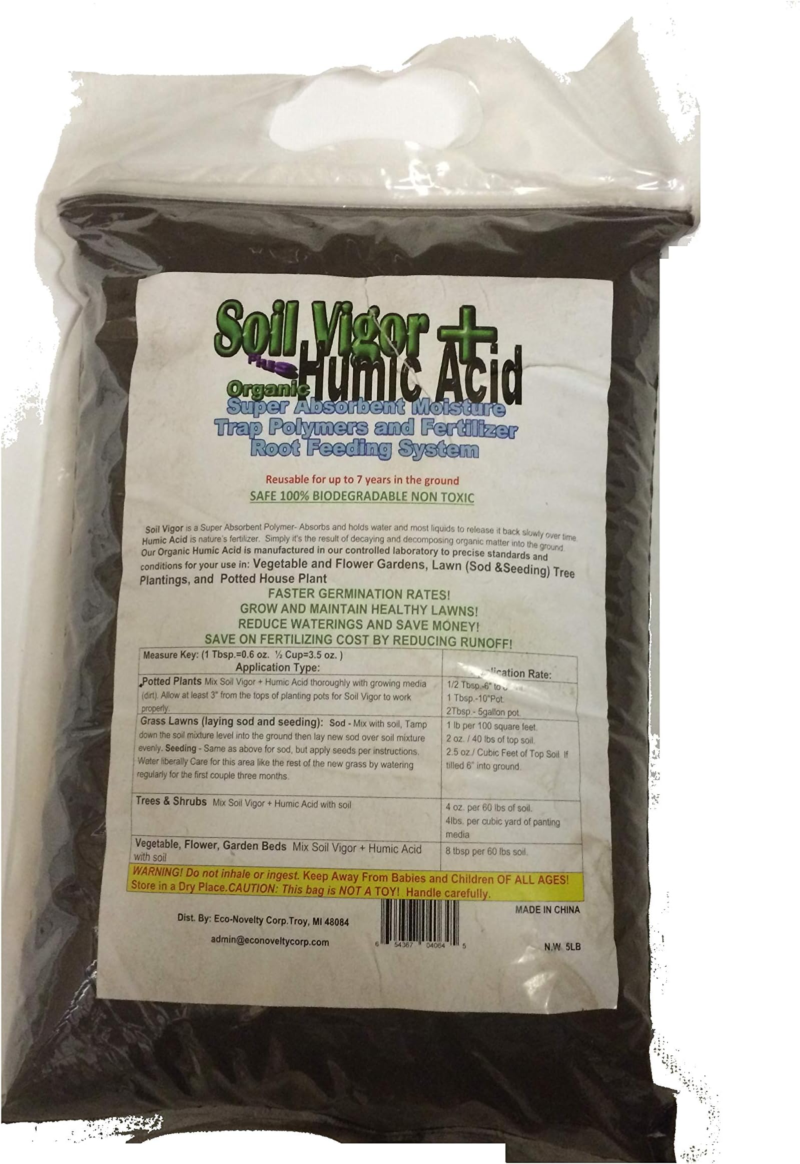Combo Super Absorbent Polymer with Humic Acid for Water Retainer for Farming, Agriculture & Horticulture 5 Pounds Bag (2)