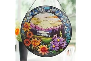 ZUSANG 9.8'' Stained Glass Window Hanging, Wildflowers Valley Sun Catcher for Windows Hanging Suncatcher Mother's Day for Women, Mom, Friends