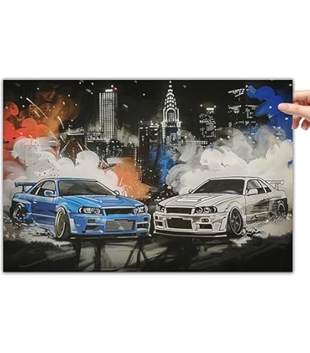 Poster Toile Japonaise Néon Tokyo Drift - Voiture JDM S15 - Tableau Encadré 30 X 45 Cm - Décoration Murale Chambre, Garage, Salon - Style Japonais Moderne