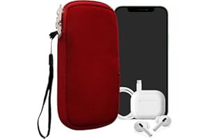 kwmobile Neoprene Phone Pouch Size M - 5.5" - Universal Cell Sleeve Mobile Bag with Zipper, Wrist Strap - Red