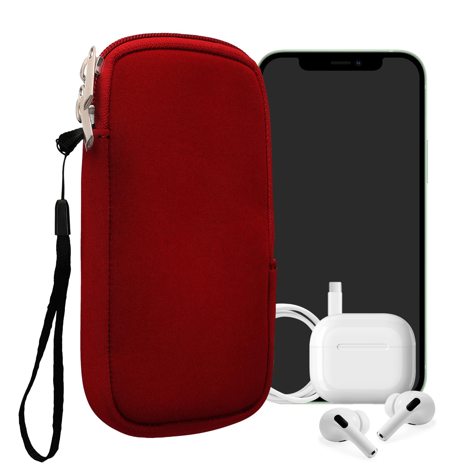 kwmobile Neoprene Phone Pouch Size M - 5.5" - Universal Cell Sleeve Mobile Bag with Zipper, Wrist Strap - Red — image 1
