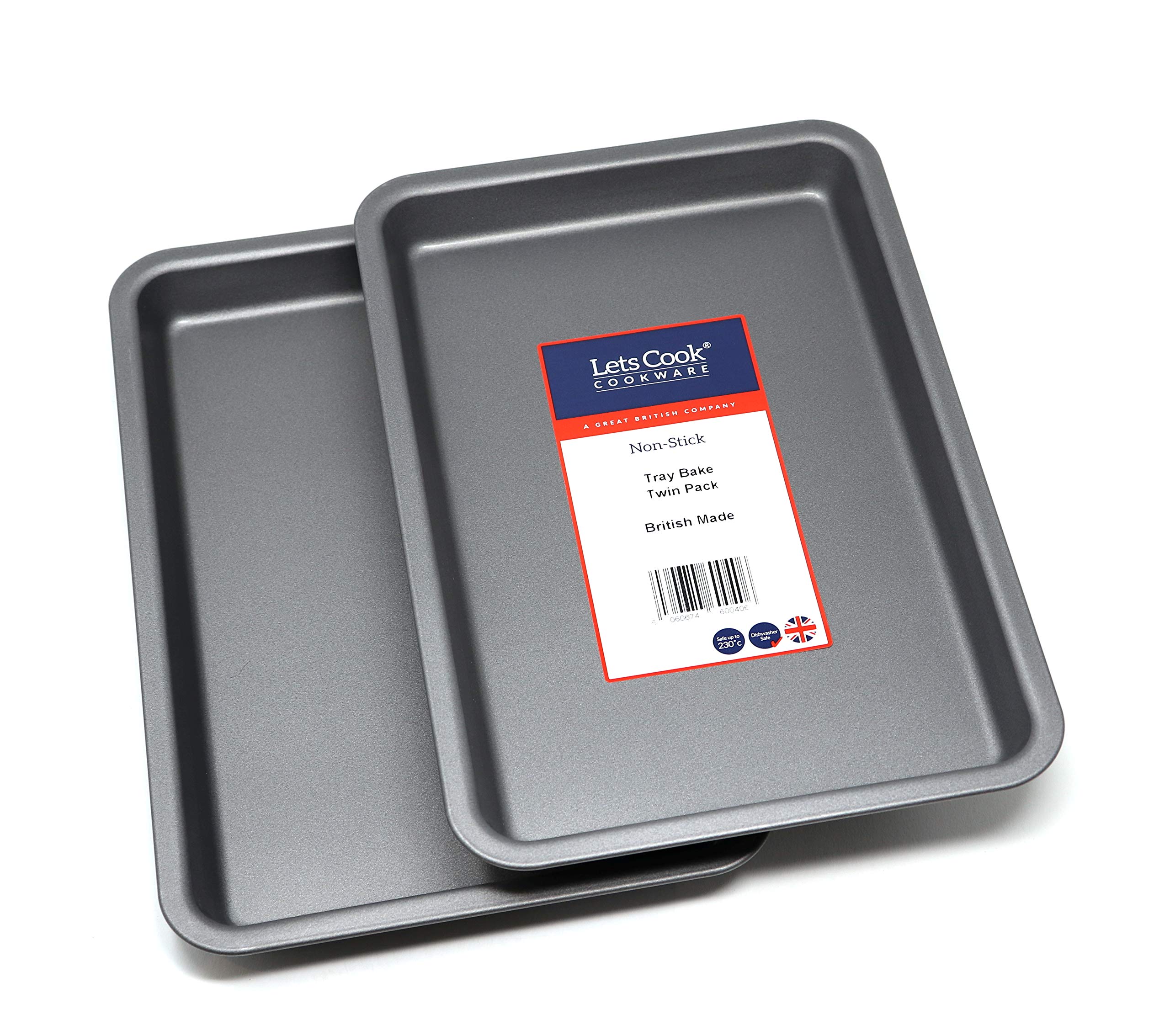 Lets Cook Cookware - 31cm Deep Oven Baking Trays, Twin Pack (Set of 2), Teflon Non Stick, British Made
