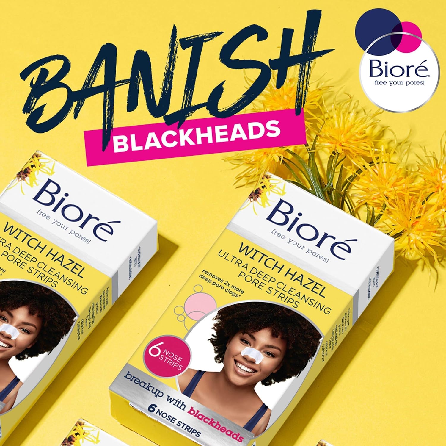 Bioré Witch Hazel Ultra Cleansing Pore Strips, 6 Nose Strips, Clears Pores up to 2x More than Original Pore Strips, features C-Bond Technology, Oil-Free, Non-Comedogenic Use (Packaging May Vary): Beauty